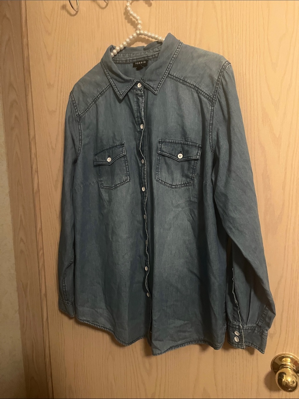 Torrid Washed Denim Button-Front Shirt - Blue